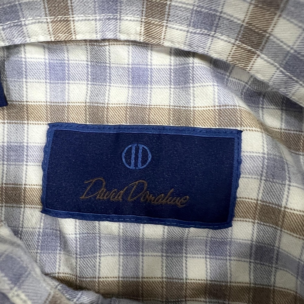 David Donahue Shirt Mens L Blue Beige Check Long Sleeve Button Cotton Office - Picture 4 of 16